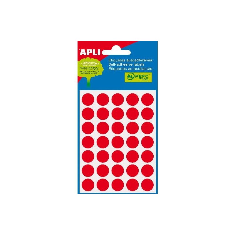 APLI ETIQUETAS ADHESIVAS CIRCULARES Ø13MM ESCRITURA MANUAL 35 X 5H ROJO