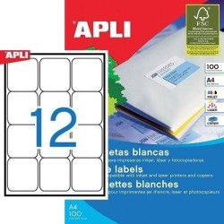 APLI ETIQUETAS ADHESIVAS 63,5X72MM INKJET/LÁSER C/ROMOS 12 X 100H BLANCO
