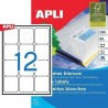 APLI ETIQUETAS ADHESIVAS 63,5X72MM INKJET/LÁSER C/ROMOS 12 X 100H BLANCO