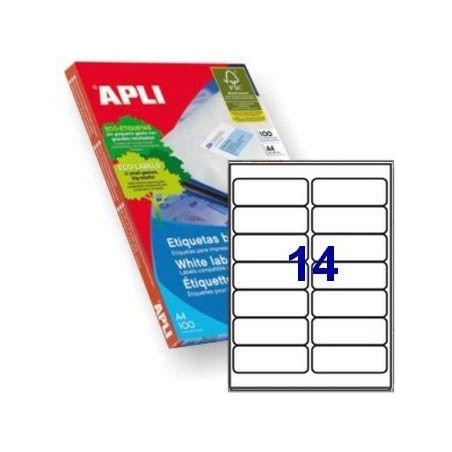 APLI ETIQUETAS ADHESIVAS 99,1X38,1MM INKJET/LÁSER C/ROMOS 14 X 100H BLANCO