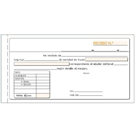 LOAN TALONARIO RECIBO ALQUILER IVA TERCIO DE FOLIO DUPLICADO AUTOCOPIA