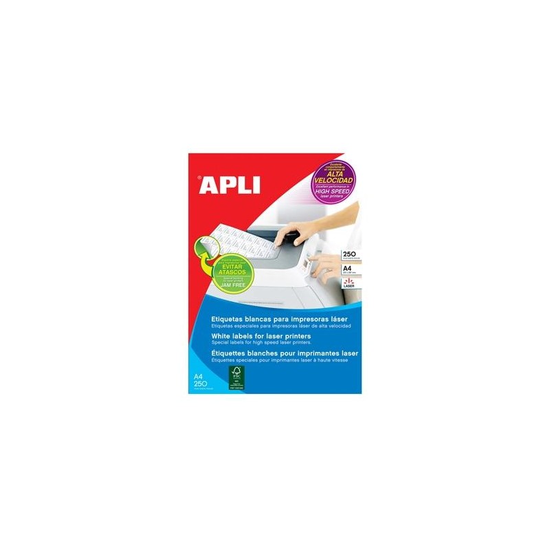 APLI ETIQUETAS ADHESIVAS 105X37MM LÁSER C/RECTOS 16 X 250H BLANCO