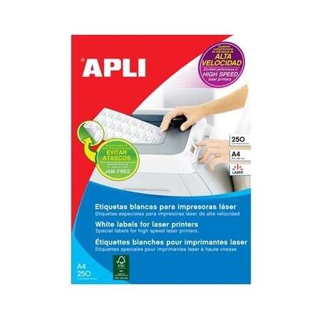 APLI ETIQUETAS ADHESIVAS 105X37MM LÁSER C/RECTOS 16 X 250H BLANCO