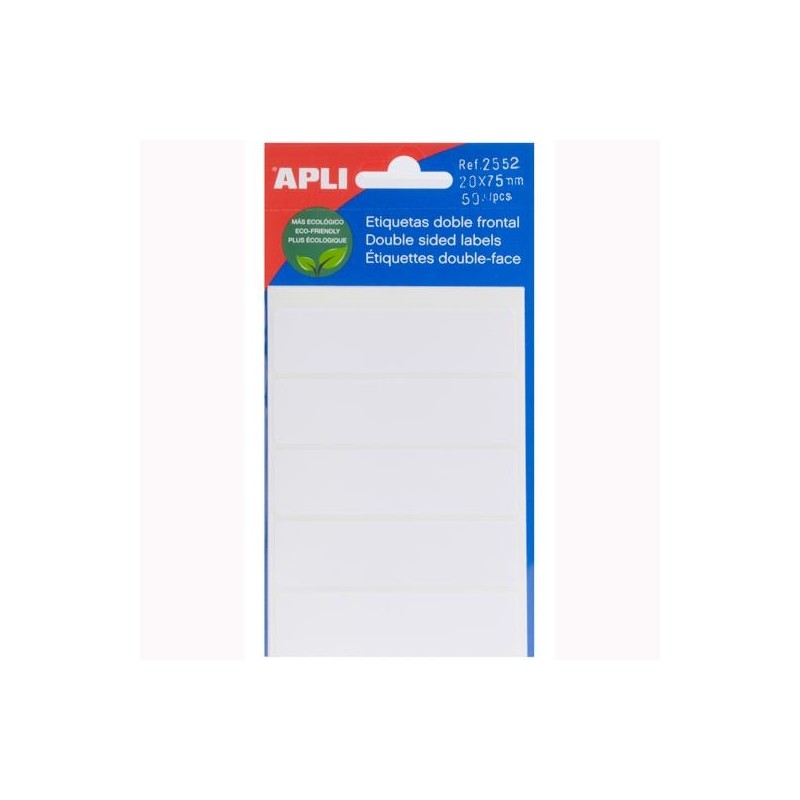 APLI ETIQUETAS ADHESIVAS DOBLE FRONTAL 20X75MM ESCRITURA MANUAL C/ROMOS 10 X 5H BLANCO