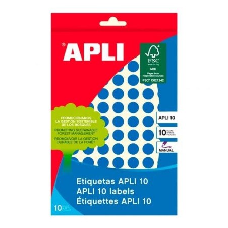 APLI ETIQUETAS ADHESIVAS CIRCULARES Ø10MM ESCRITURA MANUAL 126 X 8H APLI 10 AZUL