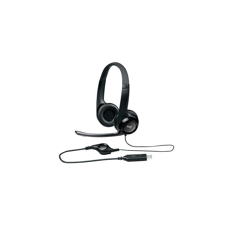 LOGITECH AURICULARES H390 DIADEMA ACOLCHADA BIAURAL ESTEREO MICRÓFONO AJUSTABLE CONTROL VOLUMEN CABLE USB NEGRO
