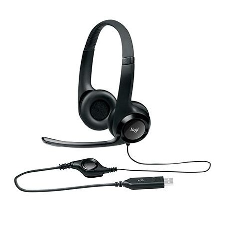 LOGITECH AURICULARES H390 DIADEMA ACOLCHADA BIAURAL ESTEREO MICRÓFONO AJUSTABLE CONTROL VOLUMEN CABLE USB NEGRO