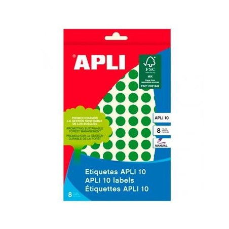 APLI ETIQUETAS ADHESIVAS CIRCULARES Ø10MM ESCRITURA MANUAL 126 X 8H APLI 10 VERDE