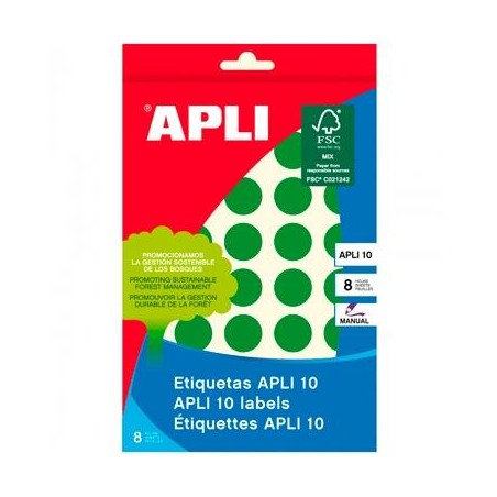 APLI ETIQUETAS ADHESIVAS CIRCULARES Ø19MM ESCRITURA MANUAL 40 X 8H VERDE