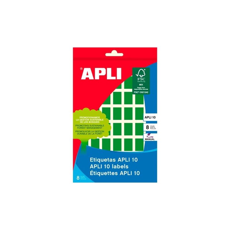 APLI ETIQUETAS ADHESIVAS 12X18MM ESCRITURA MANUAL C/ROMOS 56 X 8H VERDE