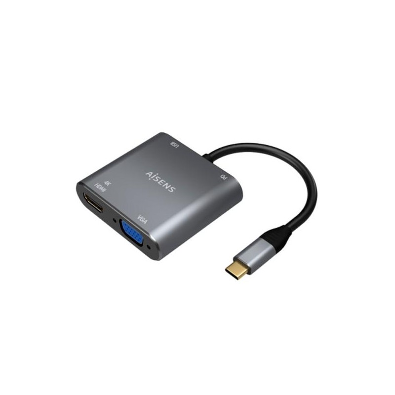 AISENS CONVERSOR USB-C A VGA/HDMI 4K/USB3.0/USB-C PD, 15 CM, GRIS