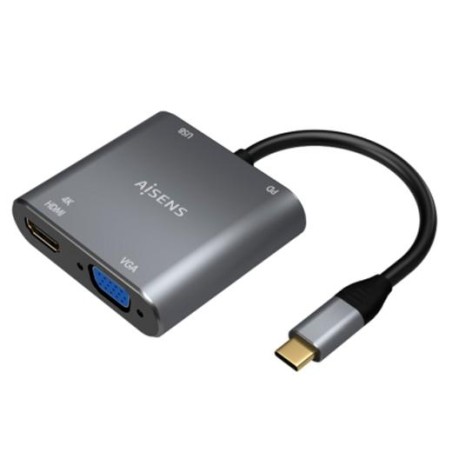 AISENS CONVERSOR USB-C A VGA/HDMI 4K/USB3.0/USB-C PD, 15 CM, GRIS