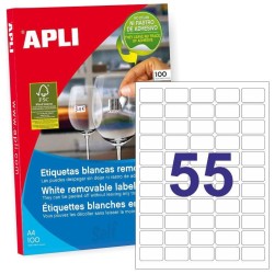 APLI ETIQUETAS REMOVIBLES 36,8X23,8MM INKJET/LÁSER C/ROMOS 55 X 100H BLANCO