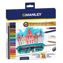 MANLEY SET CREATIVO LÁPICES DE COLORES 23 PIEZAS SURTIDO