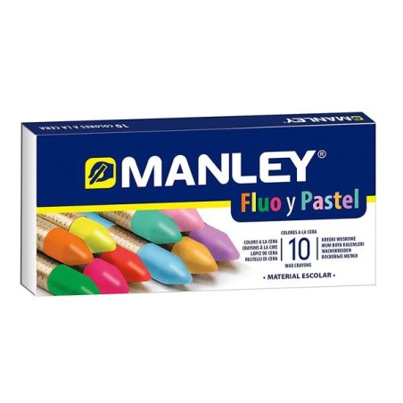 MANLEY ESTUCHE DE 10 CERAS BLANDAS 60MM C/SURTIDOS FLUORESCENTES Y PASTEL