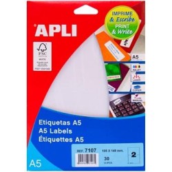 APLI ETIQUETAS ADHESIVAS 105X148MM MANUAL/IMPRESIÓN C/RECTOS 2 X 15H BLANCO