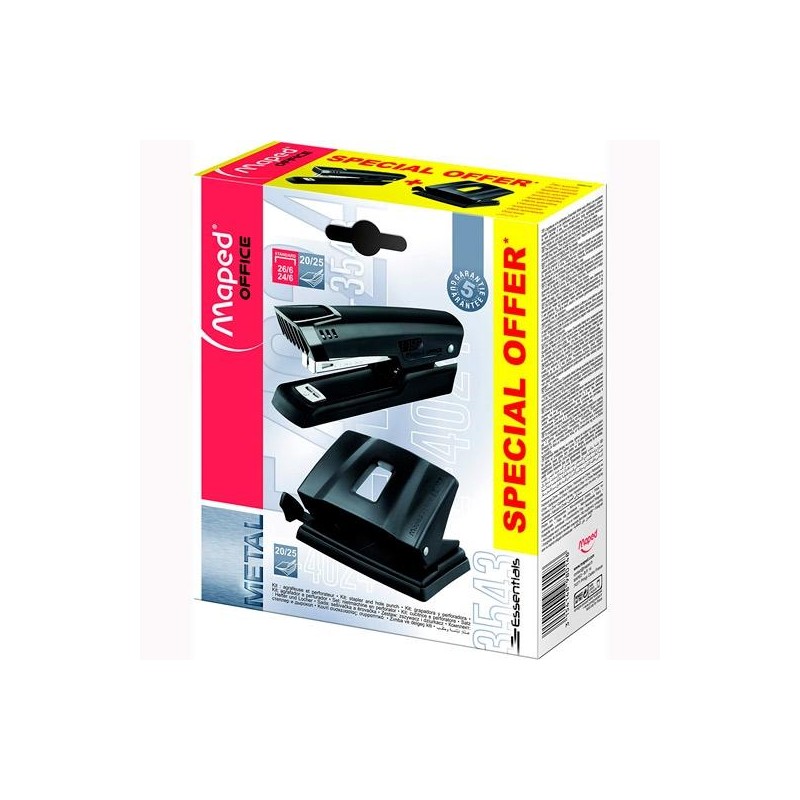 MAPED KIT ESSENTIAL METAL GRAPADORA 25H + PERFORADORA DE 2 AGUJEROS 35H NEGRO