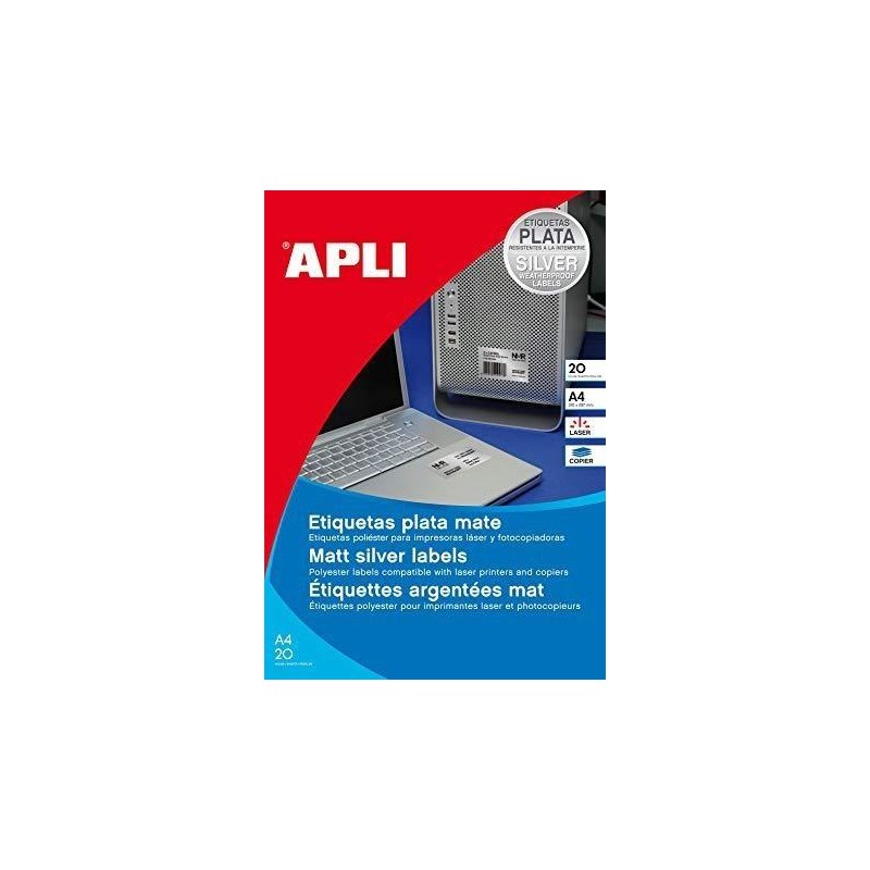 APLI ETIQUETAS ADHESIVAS METALIZADAS 45,7X21,2MM LÁSER C/ROMOS 48 X 20H PLATA