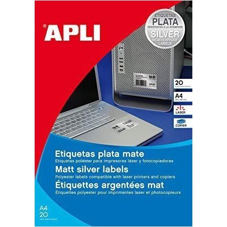 APLI ETIQUETAS ADHESIVAS METALIZADAS 45,7X21,2MM LÁSER C/ROMOS 48 X 20H PLATA