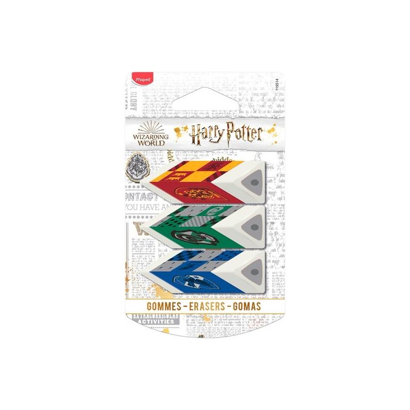 MAPED GOMA HARRY POTTER 3 CASAS DE HOWARTS TRIANGULAR EN BLISTER DE 3