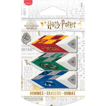 MAPED GOMA HARRY POTTER 3 CASAS DE HOWARTS TRIANGULAR EN BLISTER DE 3