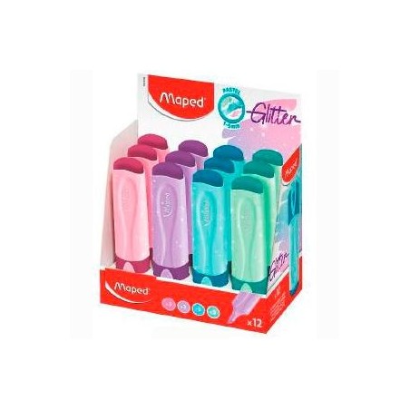 MAPED MARCADOR FLUORESCENTE FLUOR´PEPS GLITTER C/SURTIDOS EXPOSITOR 12 UD