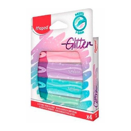 MAPED MARCADOR FLUORESCENTE FLUOR´PEPS GLITTER C/SURTIDOS ESTUCHE 4 UD