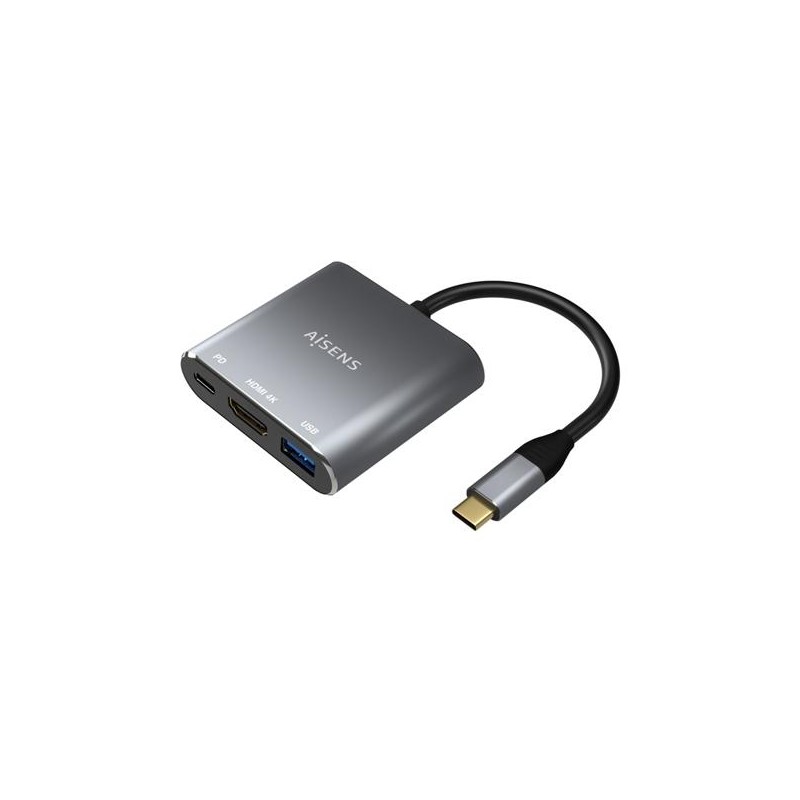 AISENS CONVERSOR USB-C A HDMI/USB-C/TIPO A USB 3.0, 3 EN 1, 15 CM, GRIS