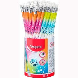 MAPED LÁPIZ DE GRAFITO MINI CUTE HB C/GOMA DE BORRAR BOTE EXPOSITOR 72 UD SURTIDO MULTICOLOR