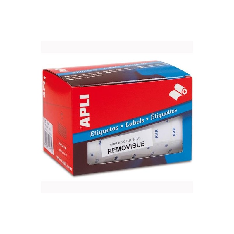 APLI ETIQUETAS REMOVIBLES PARA PRECIOS IMPRESAS "PVP" 12X18MM ESCRITURA MANUAL ROLLO DE 3360 BLANCO