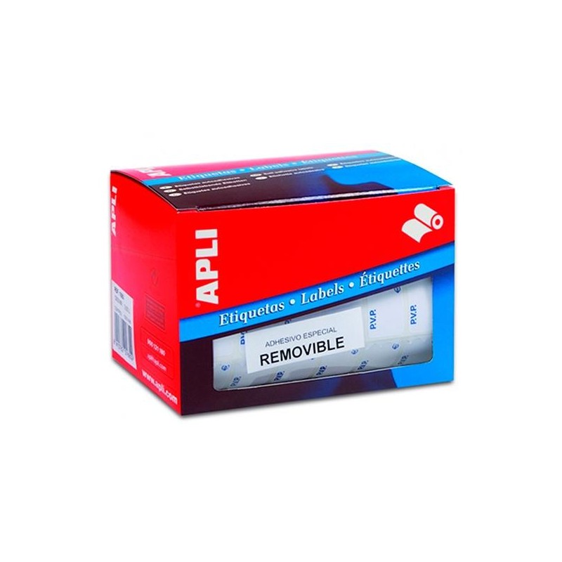 APLI ETIQUETAS REMOVIBLES PARA PRECIOS IMPRESAS "PVP" 16X22MM ESCRITURA MANUAL ROLLO DE 2520 BLANCO