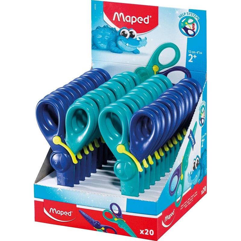 MAPED TIJERAS INFANTILES KIDIPULSE 12CM C/RESORTE DE APERTURA Y PROTECCIÓN +2 AÑOS AZUL BICOLOR