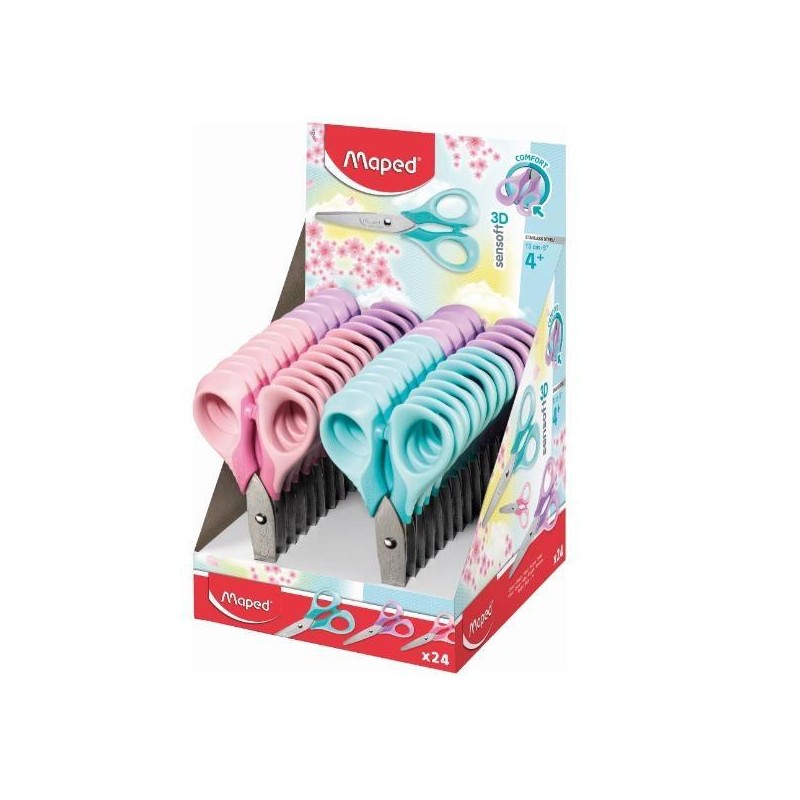 MAPED TIJERAS SENSOFT 3D DIESTROS 13CM SIMÉTRICAS C/SURTIDOS PASTEL C/24