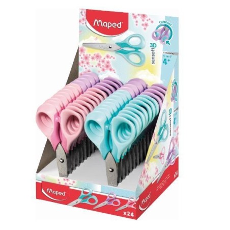 MAPED TIJERAS SENSOFT 3D DIESTROS 13CM SIMÉTRICAS C/SURTIDOS PASTEL C/24