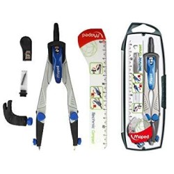MAPED COMPÁS TECHNIC COMPACT CON ADAPTADOR, ESTUCHE DE MINAS, AFILAMINAS Y REGLA ESTUCHE DE 4 PIEZAS