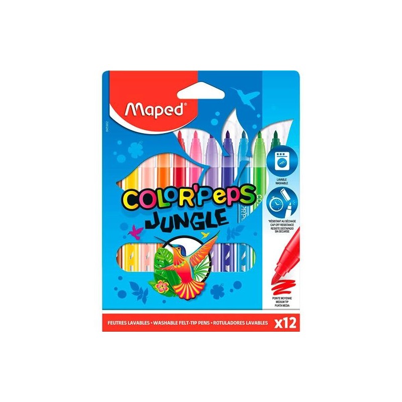 MAPED ROTULADORES COLOR´PEPS JUNGLE 2.0 ESTUCHE DE 12 C/SURTIDOS