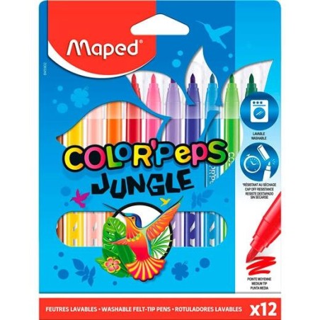 MAPED ROTULADORES COLOR´PEPS JUNGLE 2.0 ESTUCHE DE 12 C/SURTIDOS