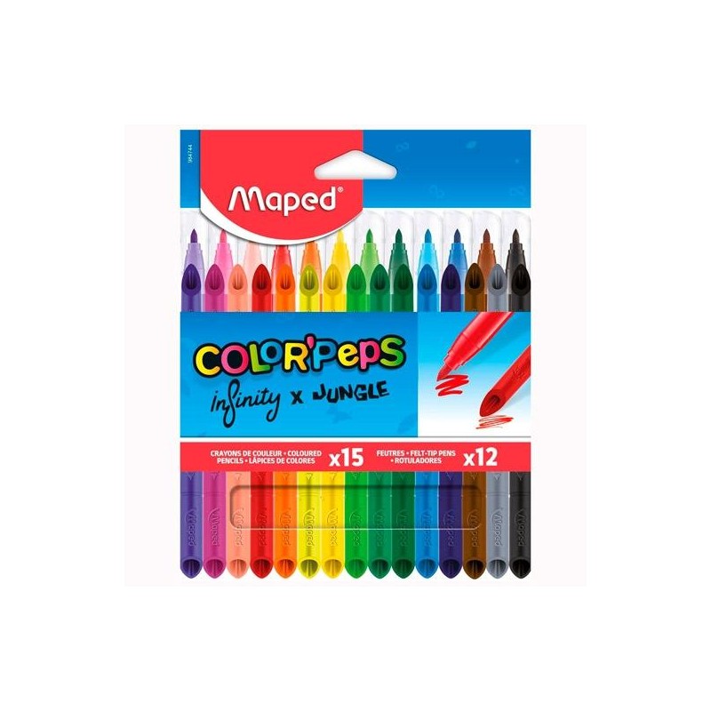 MAPED SET COLOR´PEPS INFINITY 12 ROTULADORES PEPJUNGLE Y 15 LÁPICES DE COLORES INFINITY C/SURTIDOS