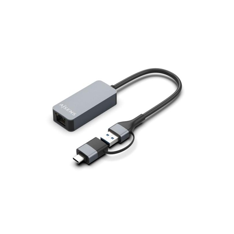 AISENS CONVERSOR USB3.2 GEN1 USB-A+USB-C A ETHERNET 2.5G 10/100/1000/2500 MBPS, GRIS, 15 CM