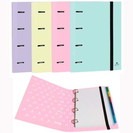 MARIOLA CARPETA ANILLAS MIXTAS 4 X 25MM CARPEBLOCK C/RECAMBIO 100H A4 C/GOMA 6 SEPARADORES CARTÓN FORRADO C/SURTIDOS PASTEL