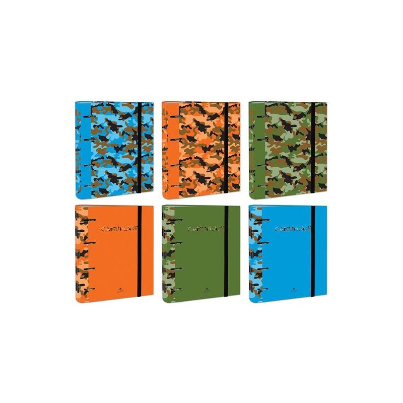 MARIOLA CARPETA ANILLAS MIXTAS 4 X 40MM CARPEBLOCK C/RECAMBIO 100H C/GOMA 6 DISEÑOS SURTIDOS CAMUFLAJE