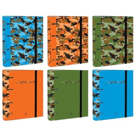 MARIOLA CARPETA ANILLAS MIXTAS 4 X 40MM CARPEBLOCK C/RECAMBIO 100H C/GOMA 6 DISEÑOS SURTIDOS CAMUFLAJE