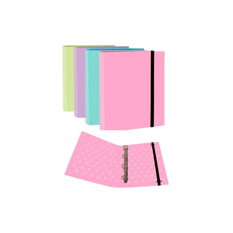 MARIOLA CARPETA ANILLAS MIXTAS 4X25MM C/GOMA FOLIO CARTÓN FORRADO C/SURTIDOS PASTEL