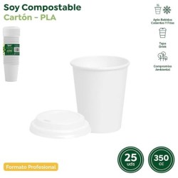 MAXI PRODUCTS VASO 350CC CARTÓN TAPA DRINK BLANCO PACK 25 UD