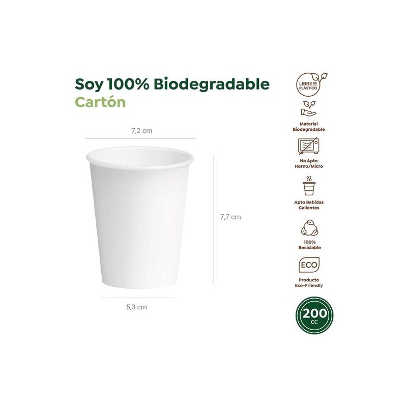 VASO CARTÓN BIODEGRADABLE 200CC BLANCO PACK 25 UD