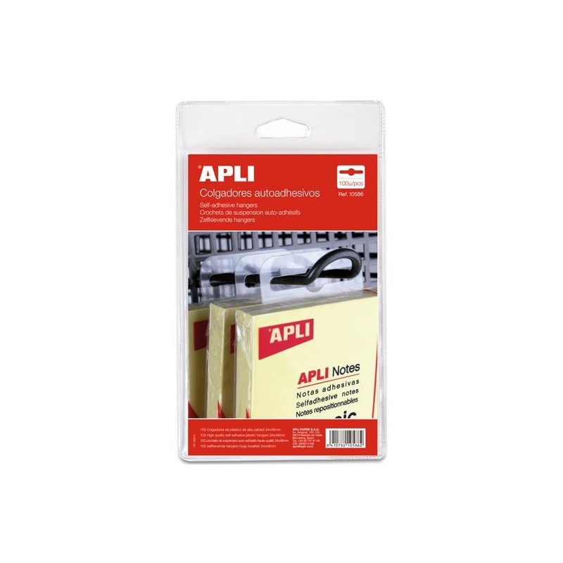 APLI COLGADORES AUTOADHESIVOS 34X48MM PACK 100U PLÁSTICO TRANSPARENTE