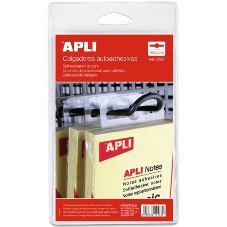 APLI COLGADORES AUTOADHESIVOS 34X48MM PACK 100U PLÁSTICO TRANSPARENTE