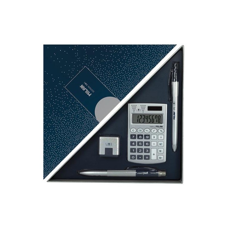 MILAN EDITION BOX SET DE ESCRITORIO SILVER AZUL MARINO