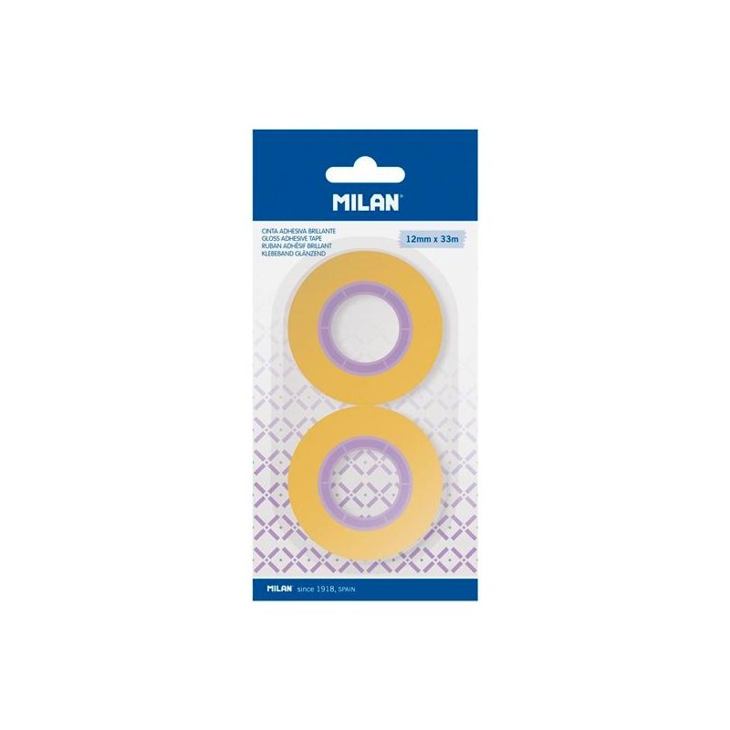 MILAN CINTA ADHESIVA TRANSPARENTE ROLLO 12MM X 33M BLÍSTER 2 UD AMARILLO