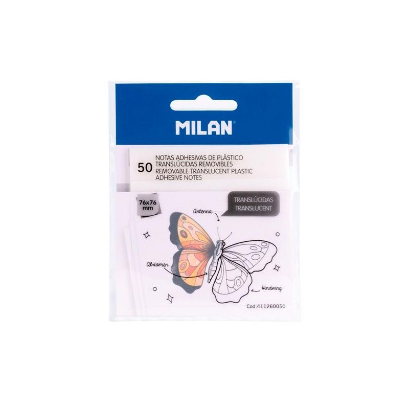 MILAN BLOC NOTAS ADHESIVAS 50H 76X76 PLÁSTICO TRANSLÚCIDAS